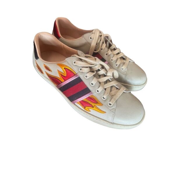 Gucci leather ace flame sneakers size 8 Euro 42 Us 8.5/9 - Picture 2 of 10